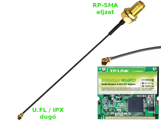 NTR CAB67 U.FL/IPX dugó - RP-SMA aljzat antenna pigtail kábel 18cm 