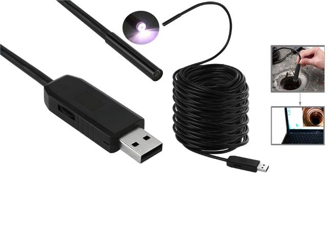 NTR ECAM05 Vízálló endoszkóp kamera 640x480 5,5mm átmérő 6LED USB dugó 30m kábel 