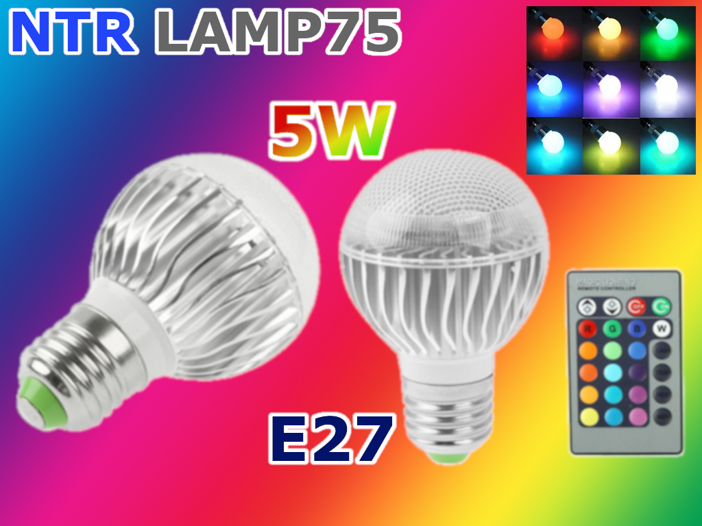 NTR LAMP75 5W 450lm színváltó RGB LED lámpa E27 foglalathoz + infra távirányító 