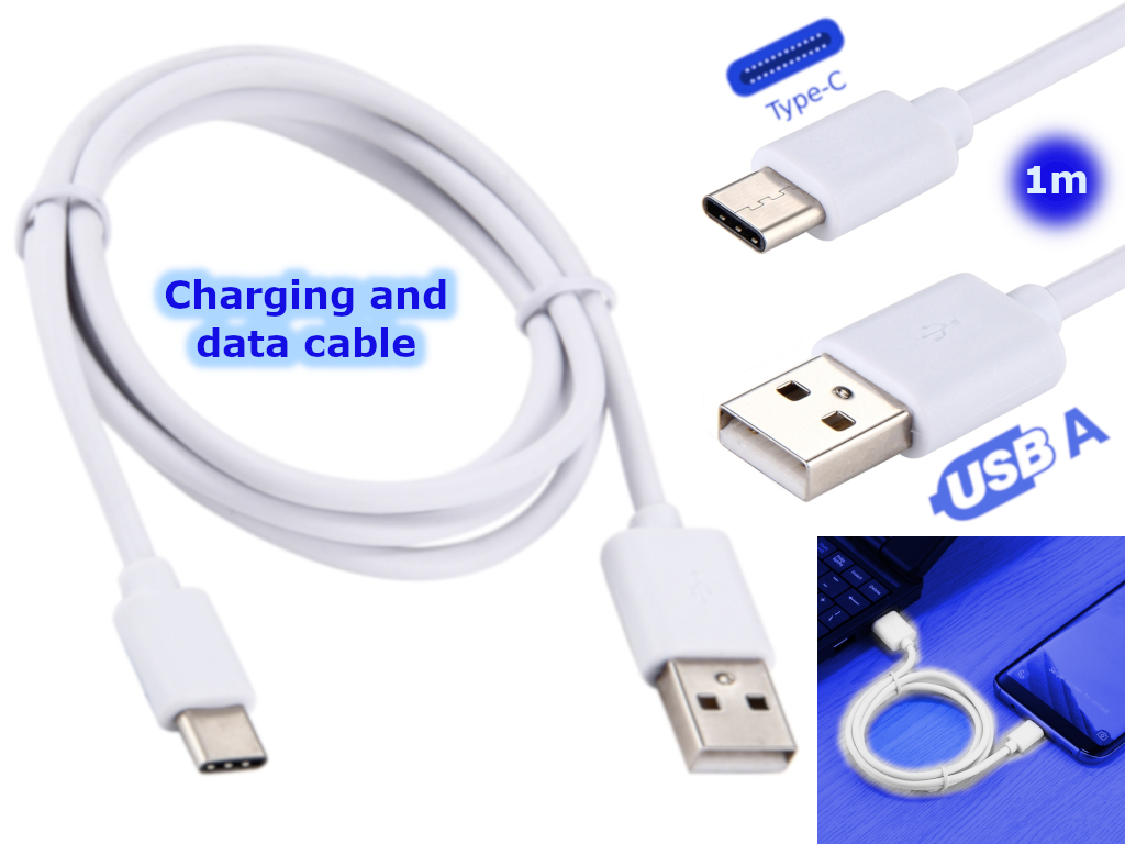 NTR CAB128 USB C 3.1 dugó - USB A 3.1 dugó adat- és töltőkábel 1m Samsung LG Huawei - fehér 