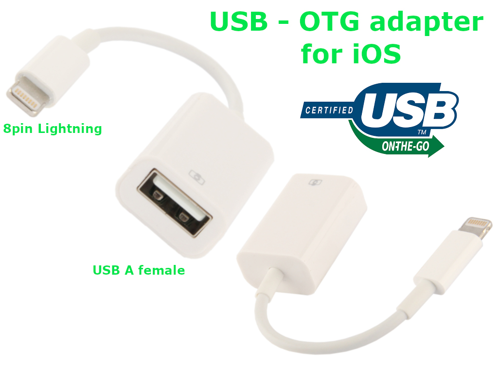 NTR CAB130 Apple Lightning 8pin dugó - USB aljzat OTG adatkábel iPad iPhone 10cm - fehér 