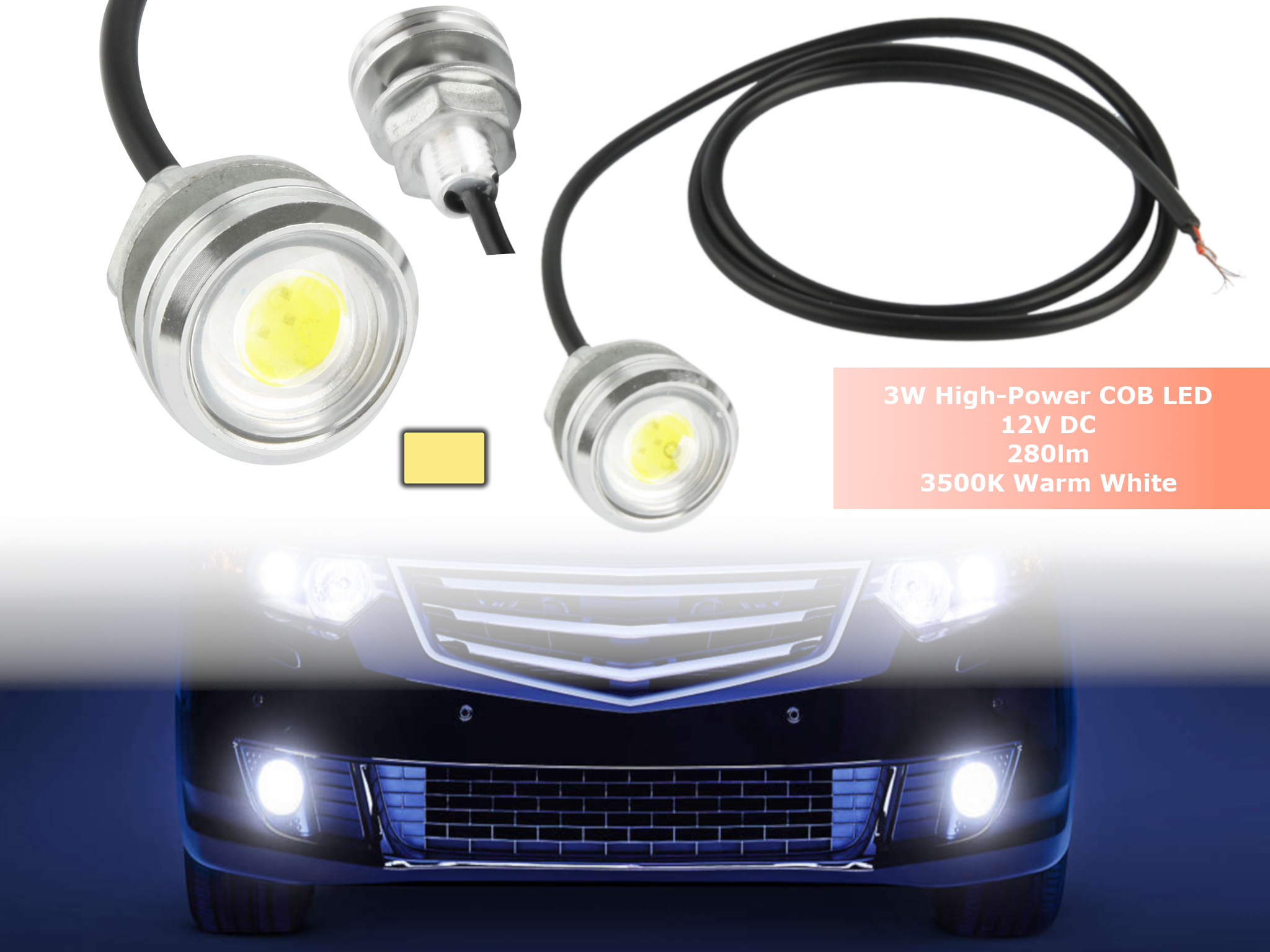 NTR LEDC11SIWW 3W High-Power COB LED autó nappali fény 3500K meleg-fehér 12V DC 0,25A 