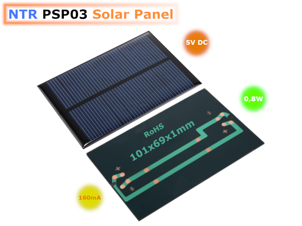 NTR PSP03 5V DC 0,8W 160mA napelem panel 101x69x1mm alternatív zöldenergia 