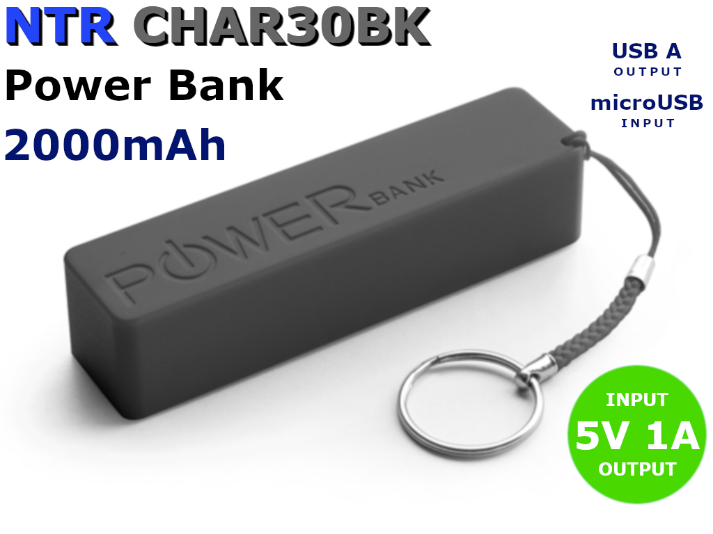NTR CHAR30BK Power Bank 1x 5V DC 1A USB kimenet és 1x microUSB bemenet 2000mAh - fekete 